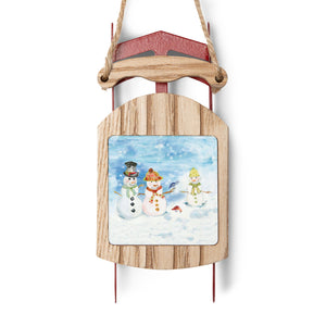 Snowman Family Holiday Ornaments | Funny Christmas Ornament | Wooden Sled Ornaments