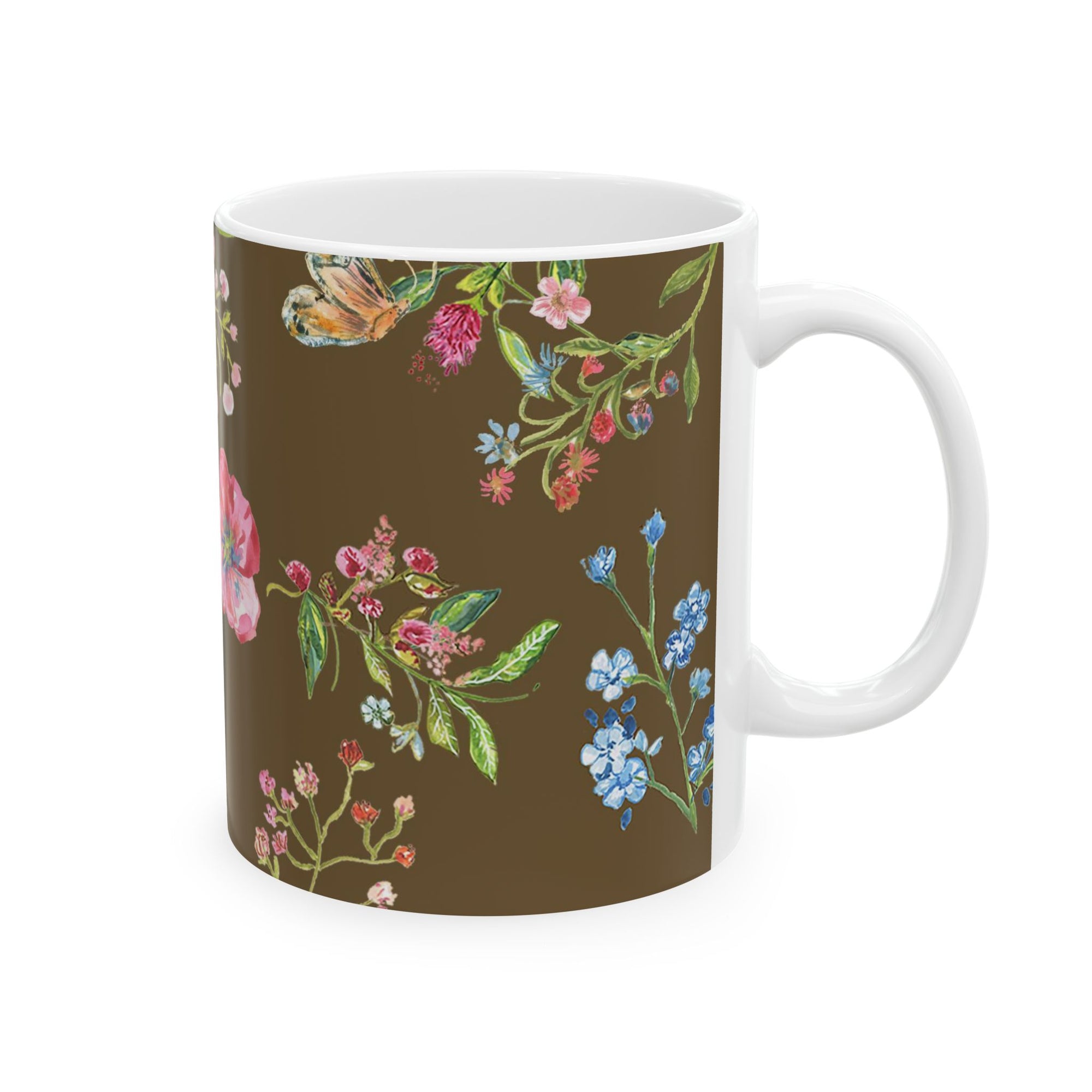 Coffee Mug Floral Ceramic 11 ounce Mug| | Wildflower Mug | Festive Mug | Drink Dinnerware | Coffee Mug | Brown Everyday