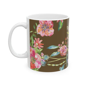 Coffee Mug Floral Ceramic 11 ounce Mug| | Wildflower Mug | Festive Mug | Drink Dinnerware | Coffee Mug | Brown Everyday