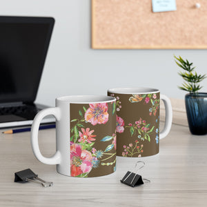 Coffee Mug Floral Ceramic 11 ounce Mug| | Wildflower Mug | Festive Mug | Drink Dinnerware | Coffee Mug | Brown Everyday