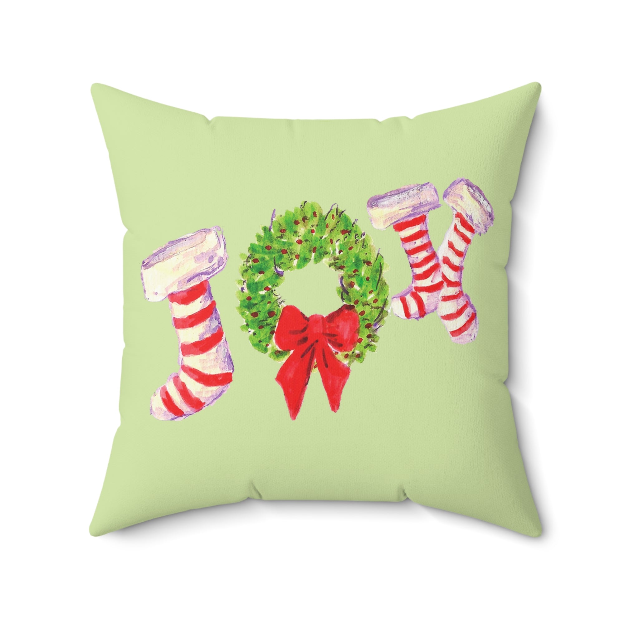 Christmas Festive Joy Pillow, Christmas Decoration Pillow, Holiday Home Decor, Wreath and Stocking Design, Cozy Winter Pillow