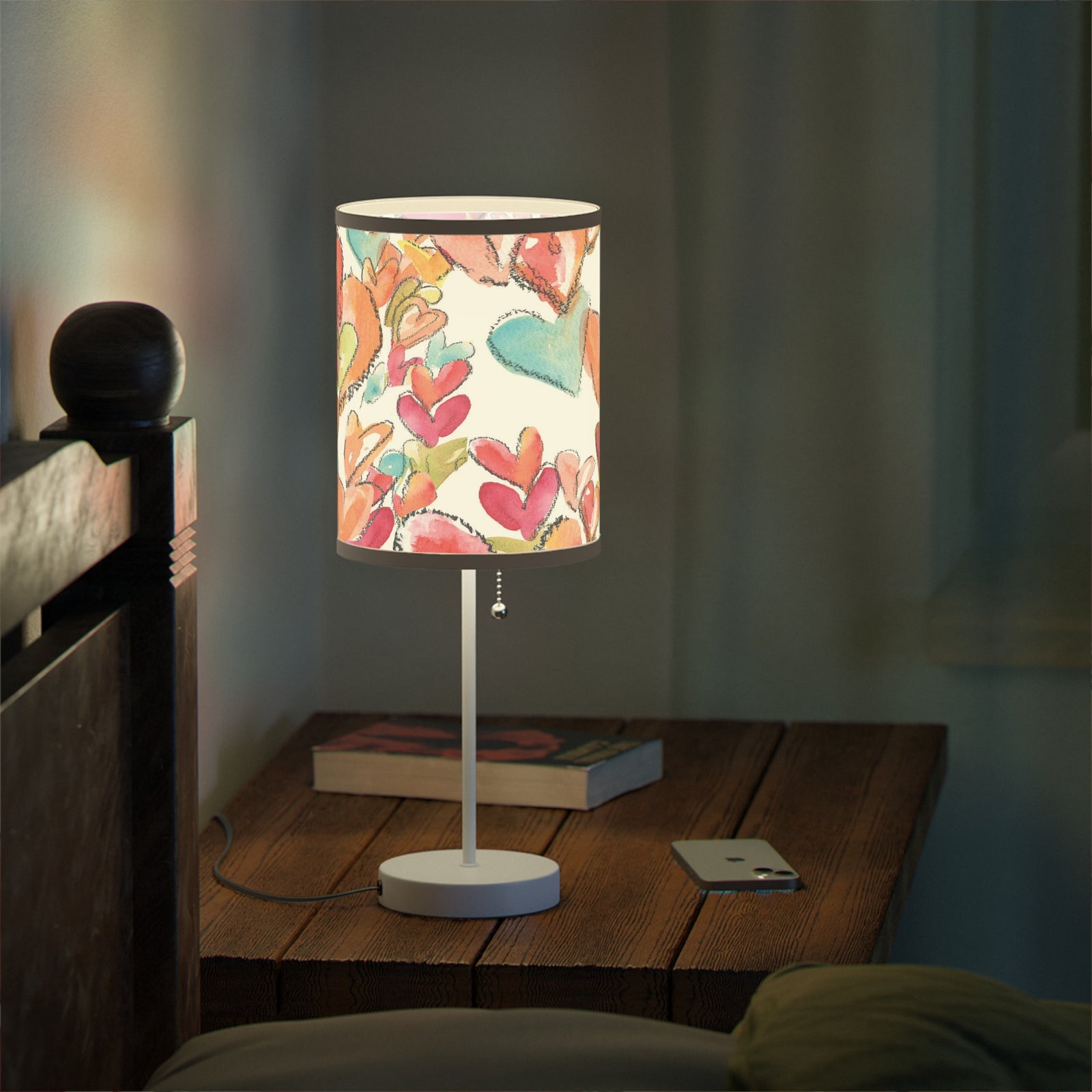 Original Watercolor Image Printed Hearts on this Lamp on a Stand