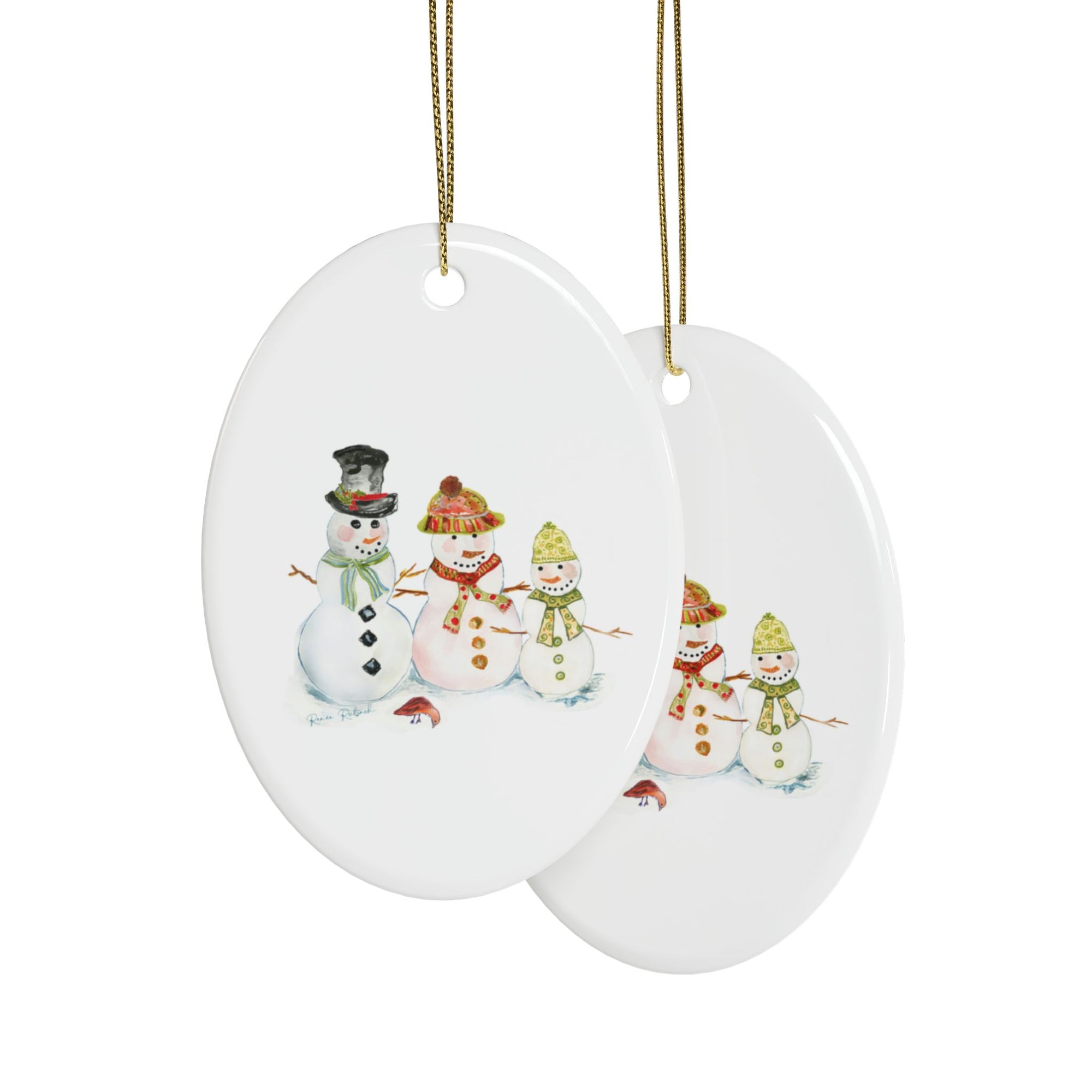 Watercolor Art Christmas Ornament | Snowman Holiday Ornaments | Snowman Family Ornament | Christmas Ornament with Snowmen