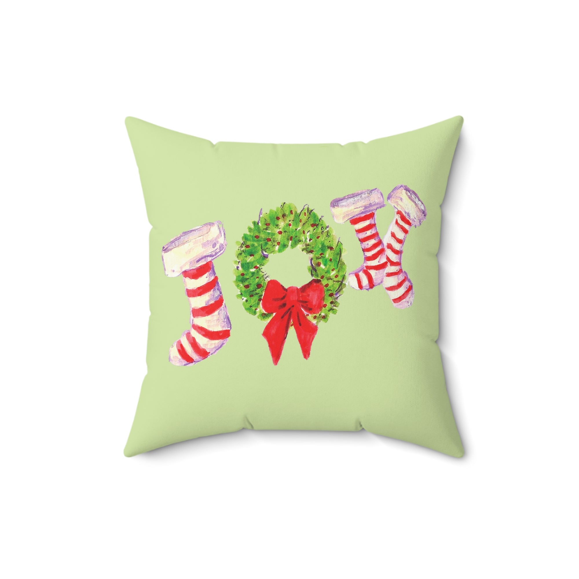 Christmas Festive Joy Pillow, Christmas Decoration Pillow, Holiday Home Decor, Wreath and Stocking Design, Cozy Winter Pillow