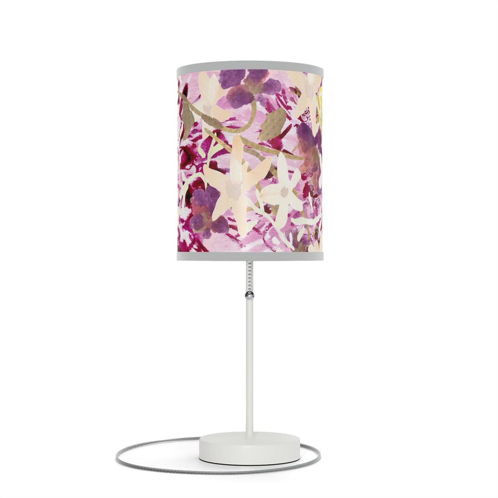 Bedroom Floral Watercolor Lamp on a Stand | Purple Lamp Lavender Lamp