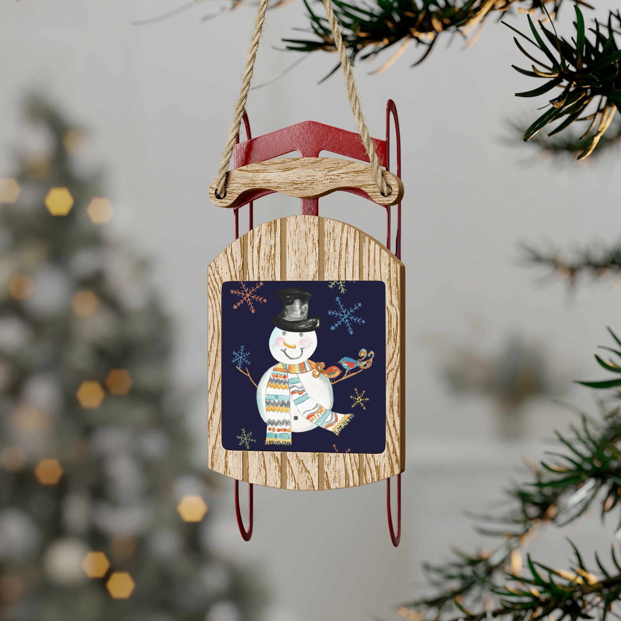 Snowman Sled Ornament | Funny Christmas Ornament | Traditional Sled Ornament | Wooden Sled Ornament