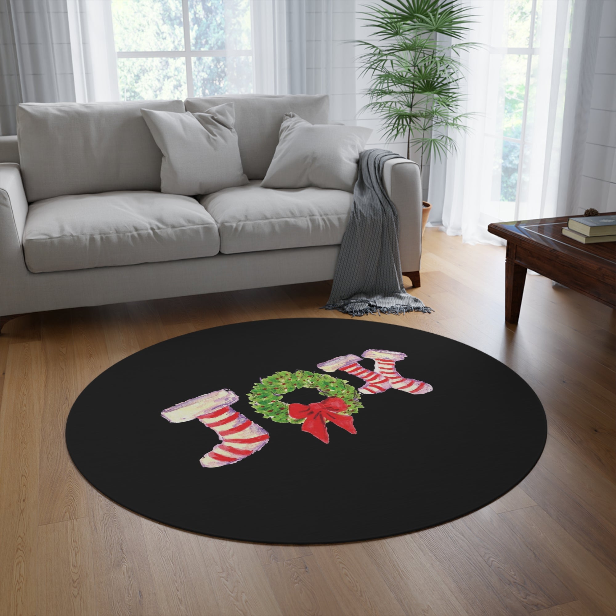 Christmas Black Round Rug | Funny Holiday Rug Round