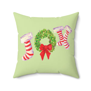 Christmas Festive Joy Pillow, Christmas Decoration Pillow, Holiday Home Decor, Wreath and Stocking Design, Cozy Winter Pillow