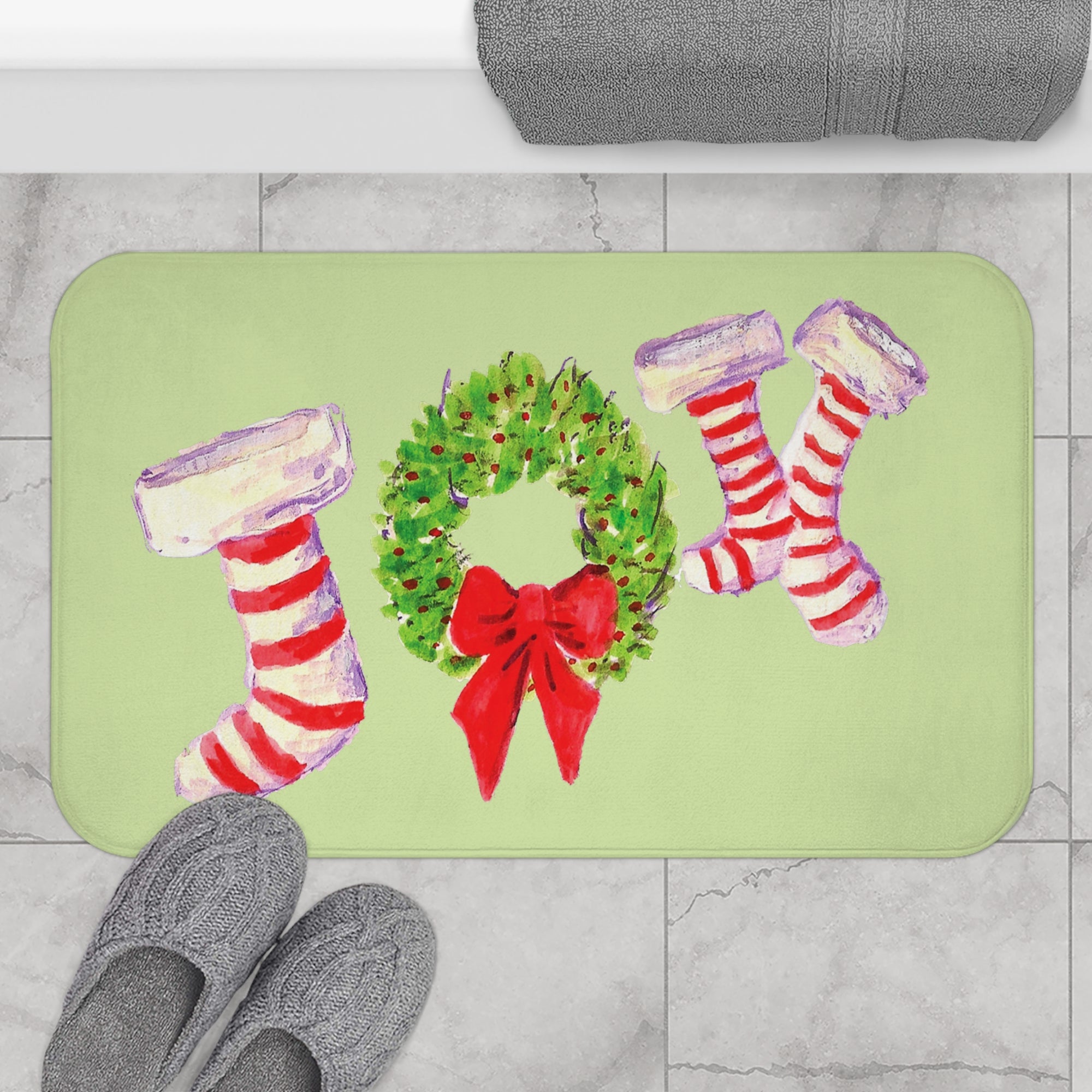 Christmas Stocking Bath Mat, Christmas Bathroom Home Decor, Holiday Decor Rug, Holiday Home Decor for the Bath