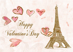 Eiffel Tower Pink with Hearts Valentine's Day Card