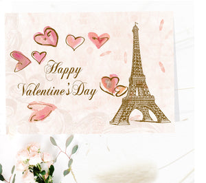 Eiffel Tower Pink with Hearts Valentine's Day Card
