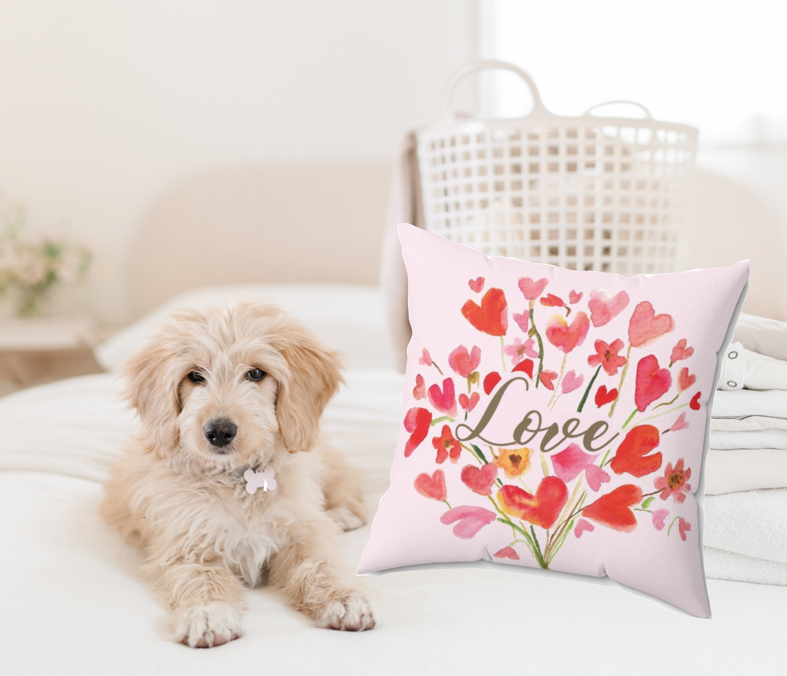 Valentine Love Pillow | Valentine Home Decor Pillow | Hearts on Pillow Decor | Valentine Square Pillow