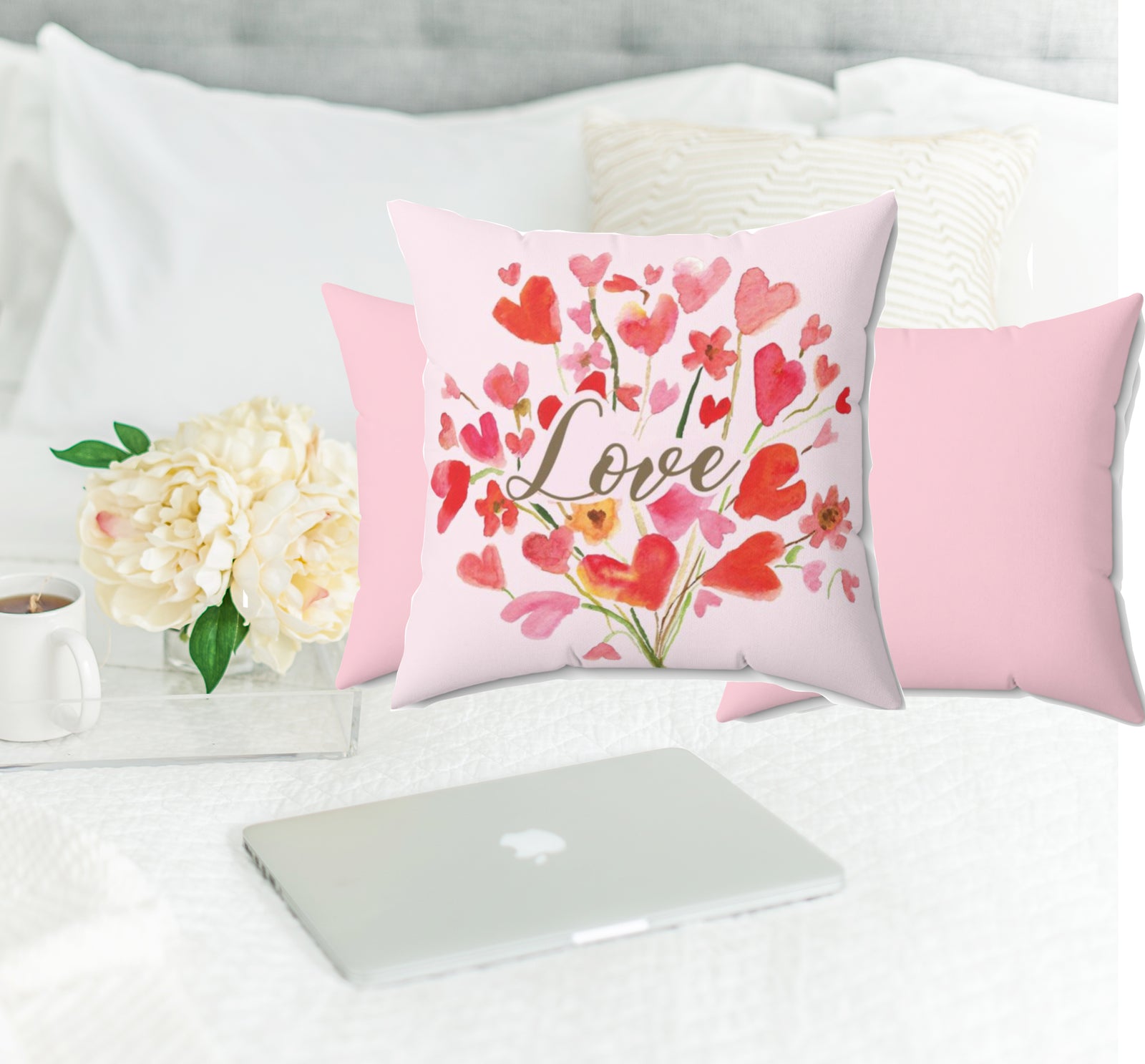 Valentine Love Pillow | Valentine Home Decor Pillow | Hearts on Pillow Decor | Valentine Square Pillow