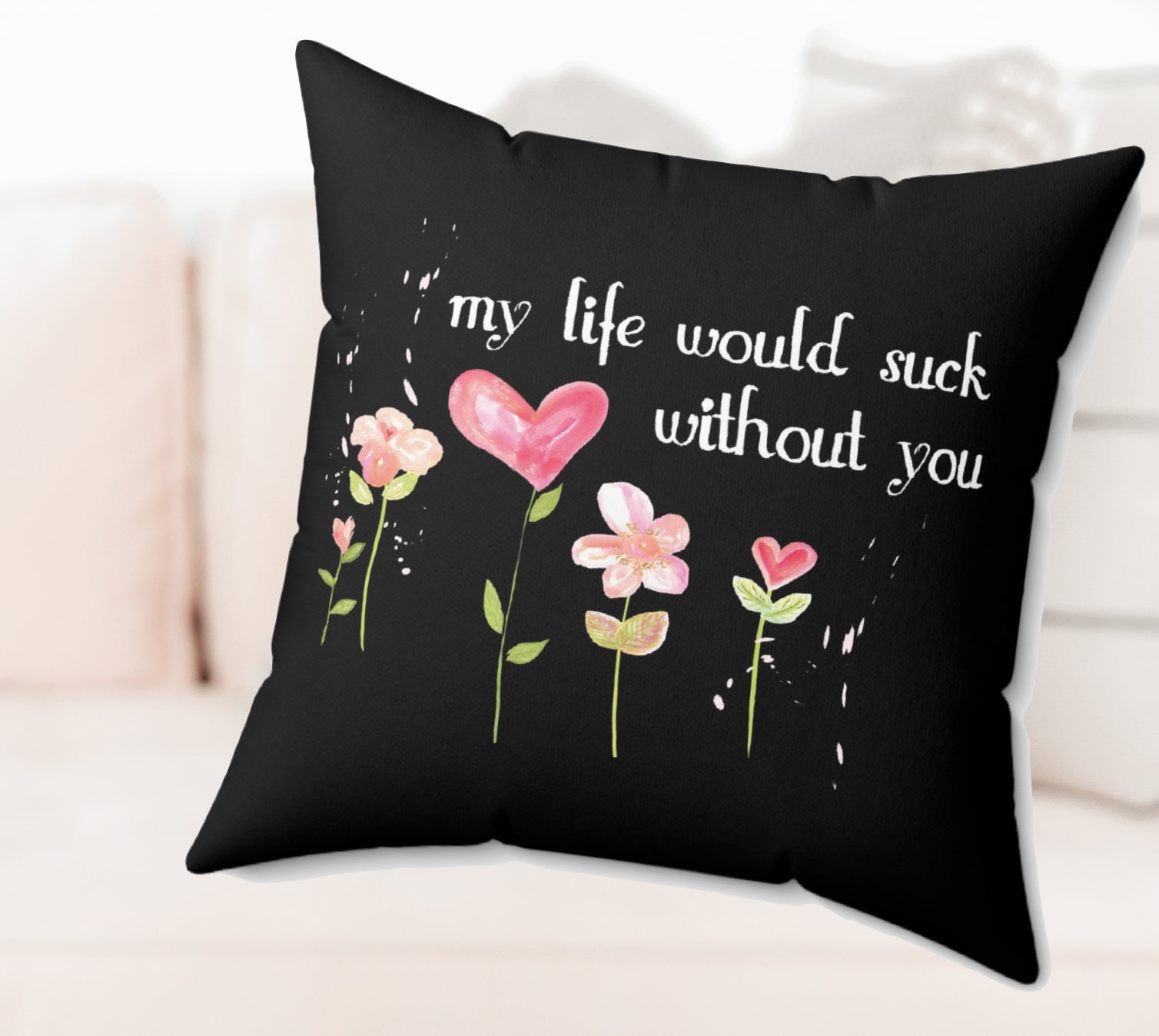 Funny Valentine Pillow | Funny Love Pillow | Pillow for Valentine | Black and Pink Heart Pillow