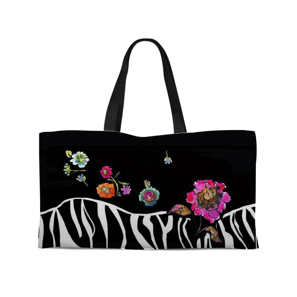 Zebra Floral Weekender Tote with Woven Handles - Dreams After All