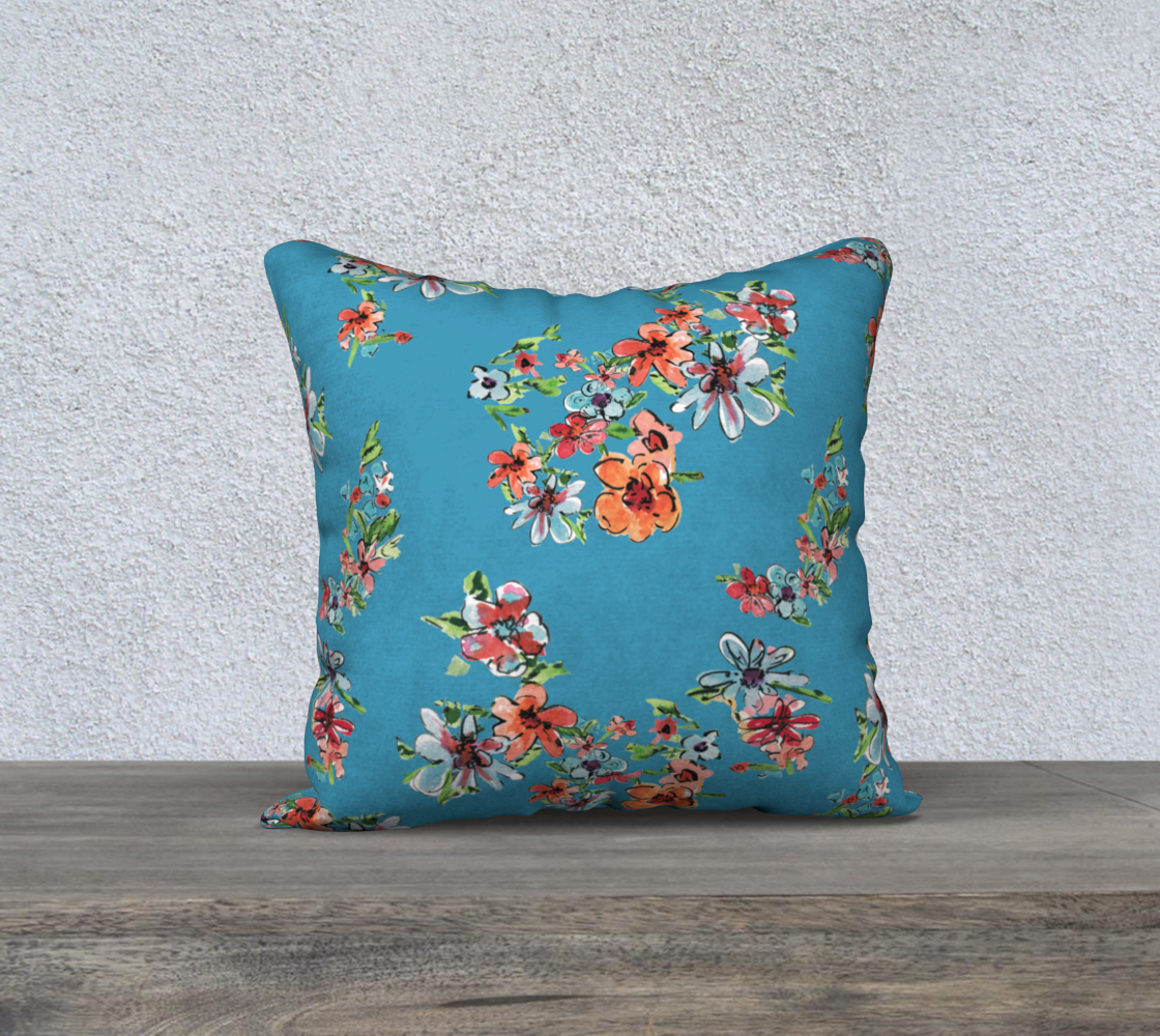 Turquoise Bright Floral 18” X 18” / Pillow Cover