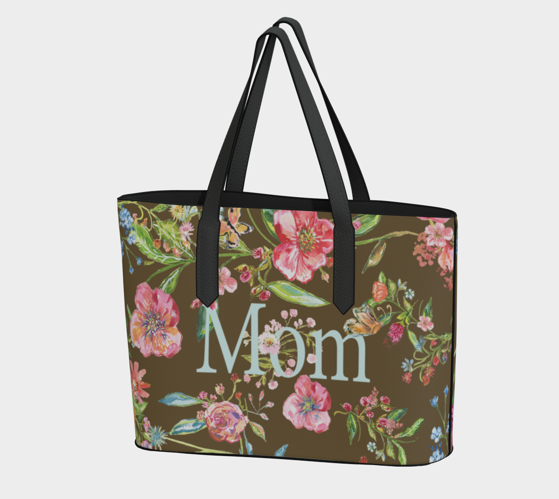 Vegan Tote Mom Dark Brown Floral
