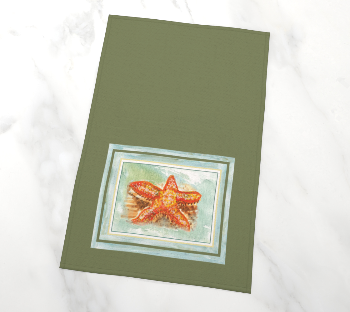 Ocean Starfish on Olive Tea Towel