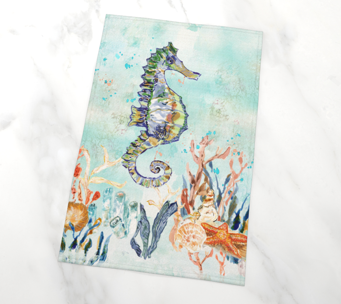 Underwater Ocean Seahorse Tea Towel