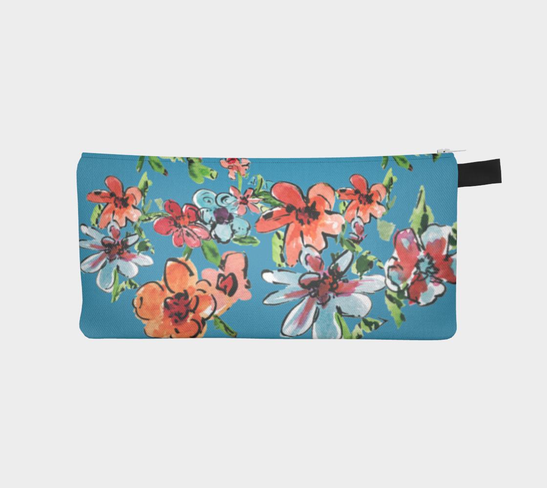 Turquoise Multi-Daisy Pencil Bag