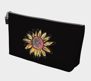 Cosmetic Bag With Zipper Pull Black Sunflower 