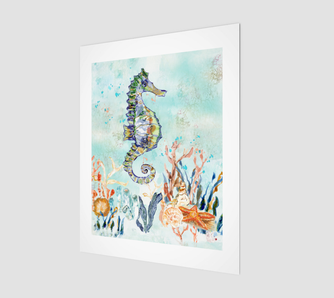 Blue Seahorse Art Print 11 x 14