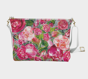 Crossbody Vegan Leather Purse - Love and Roses White Strap