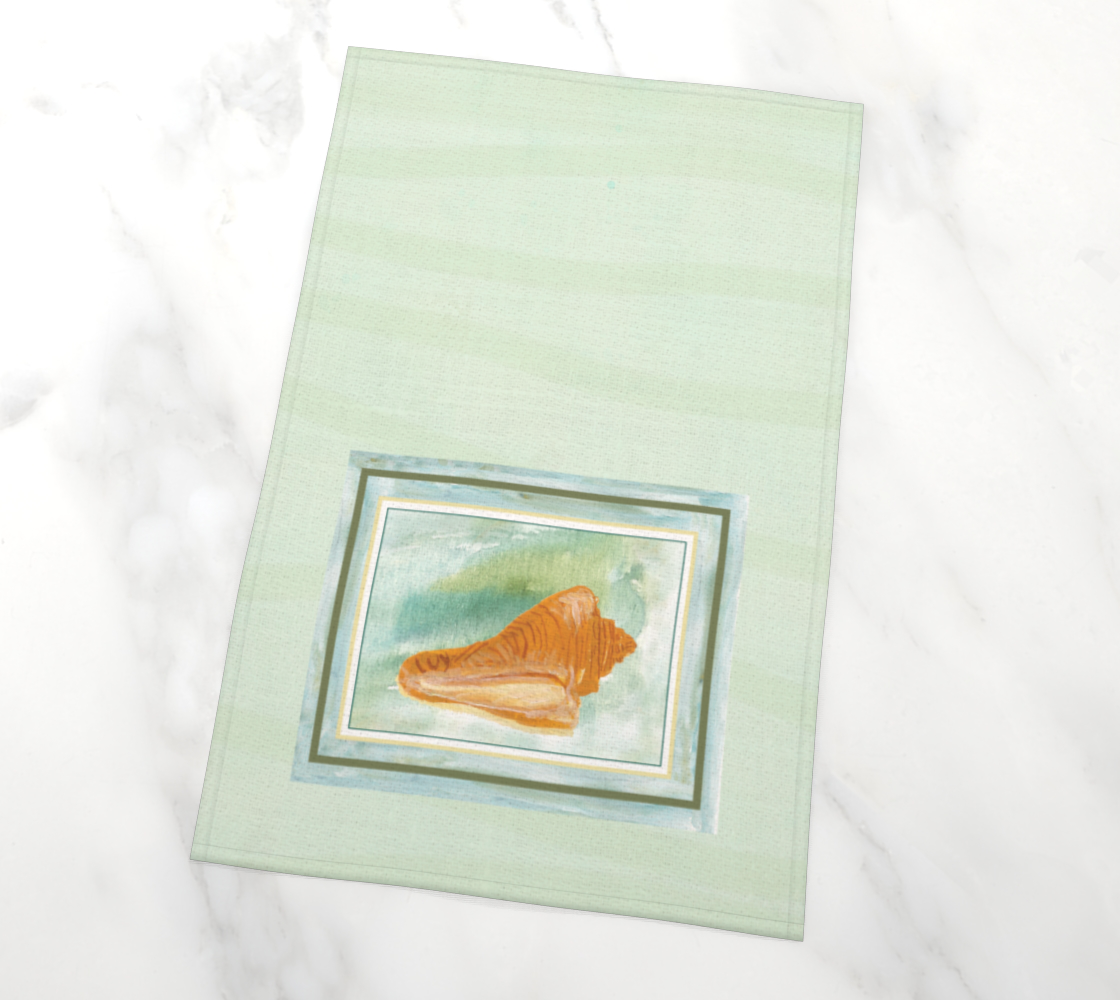 Ocean Conch Shell on Light Green Tea Towel