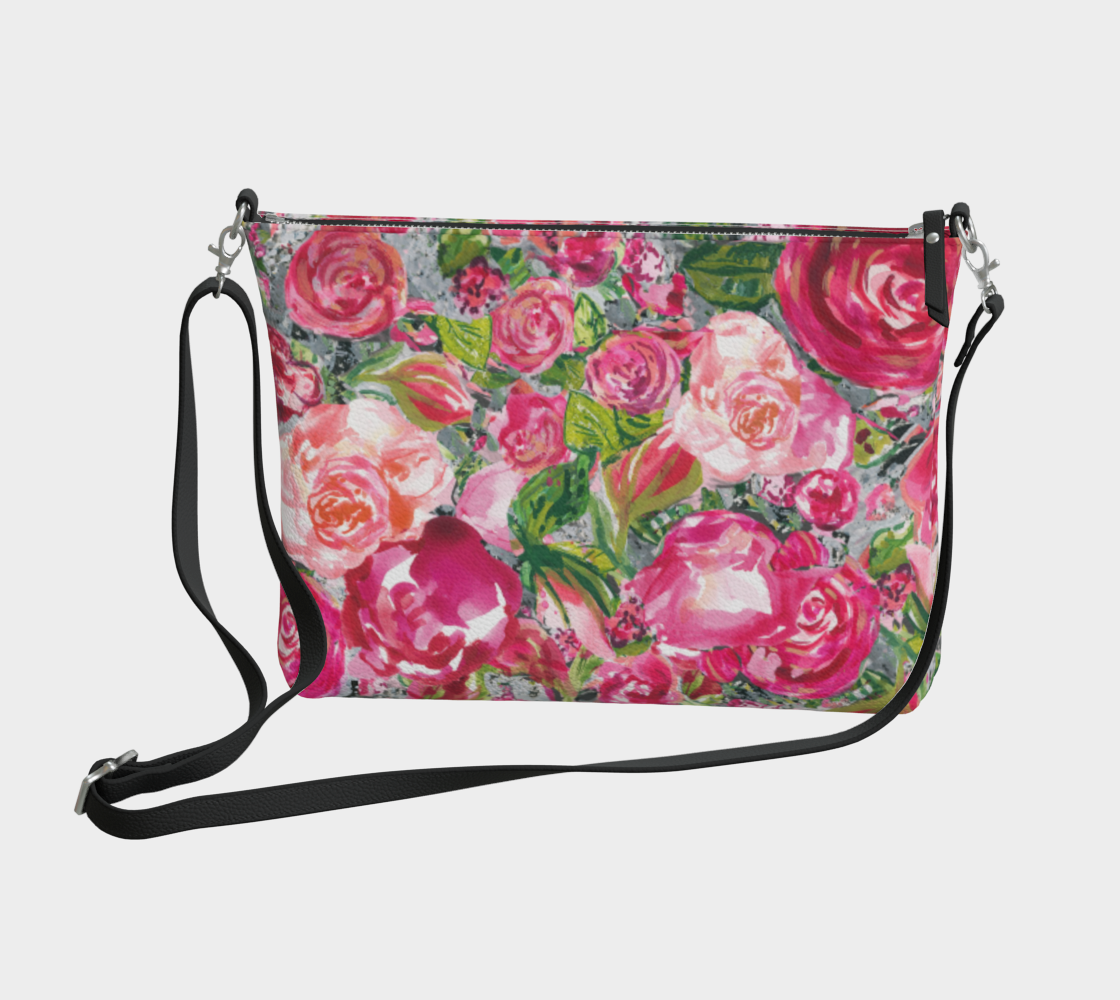 Crossbody Vegan Leather Purse - Love and Roses Black Strap