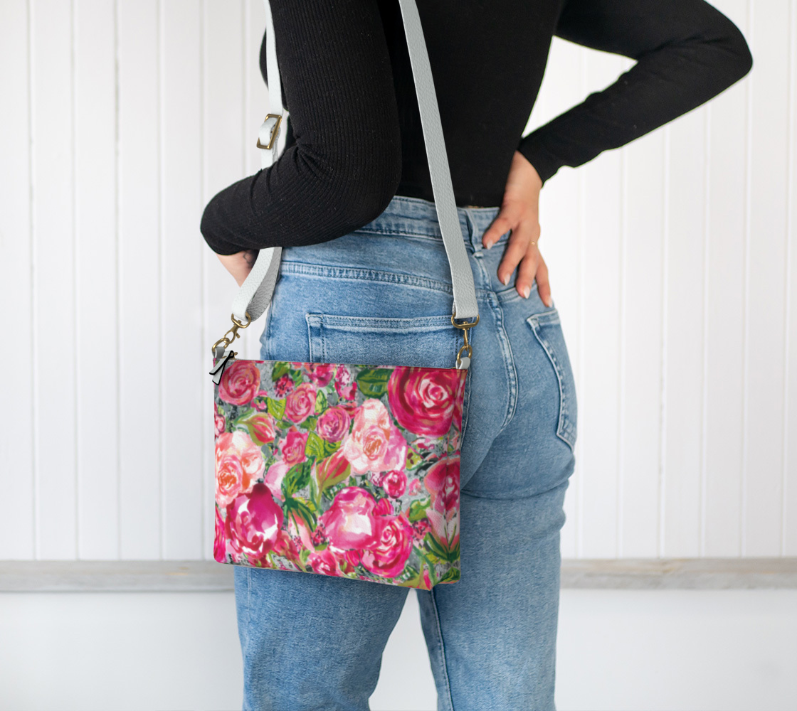 Crossbody Vegan Leather Purse - Love and Roses White Strap