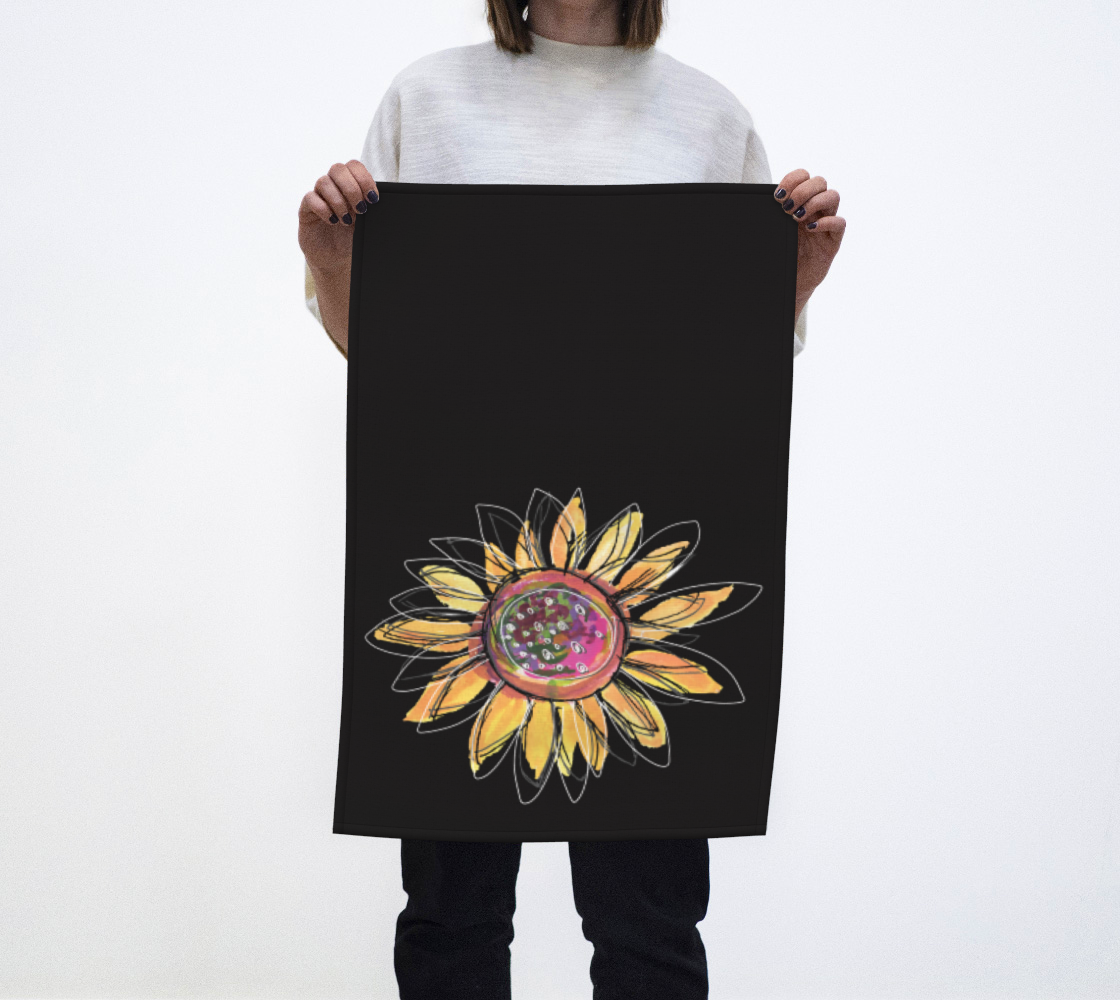 Multi-Sunflower Tea Towel in Black