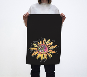 Multi-Sunflower Tea Towel in Black