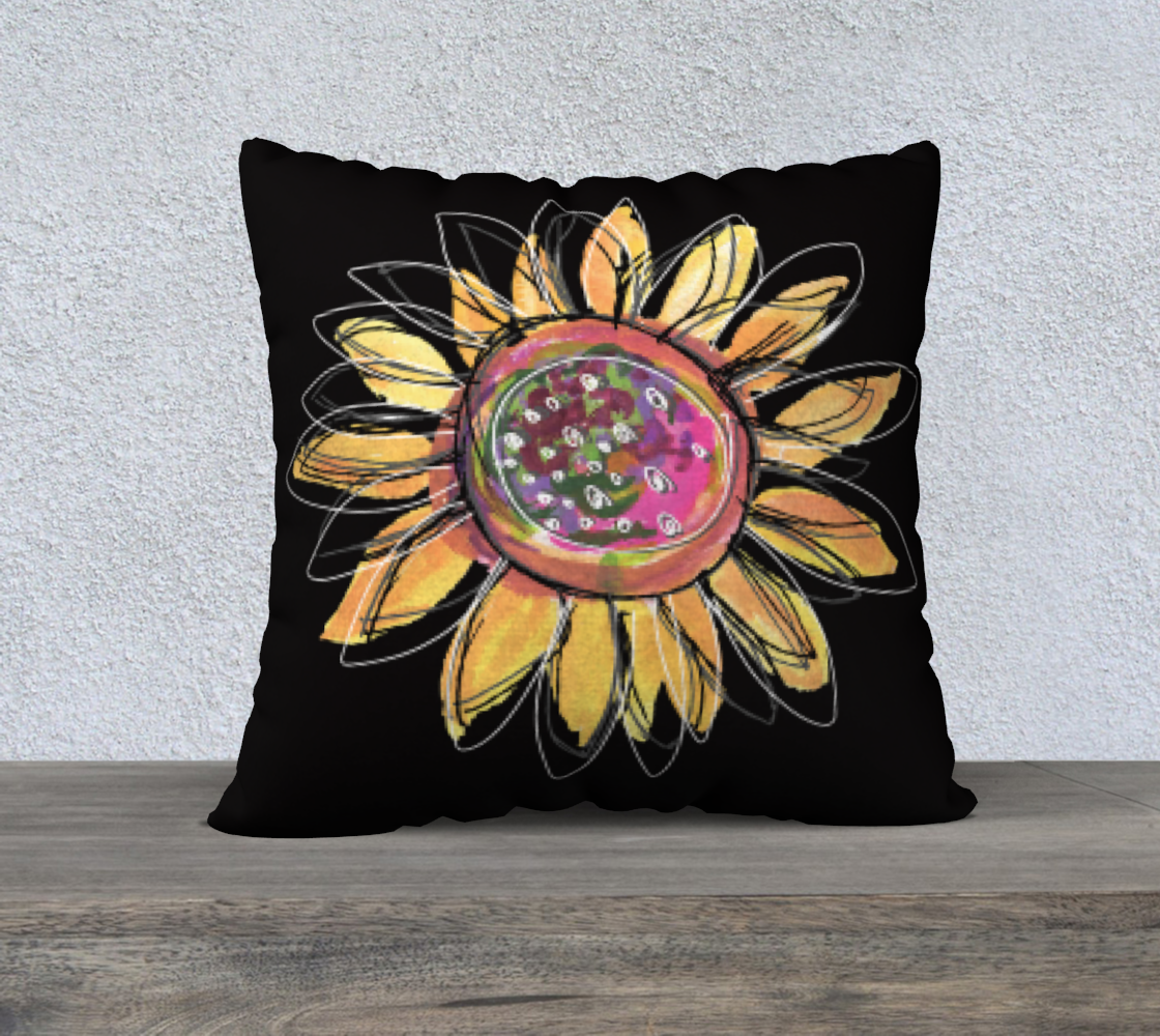 Big Sunflower Black 22" X 22" Pillow Cover