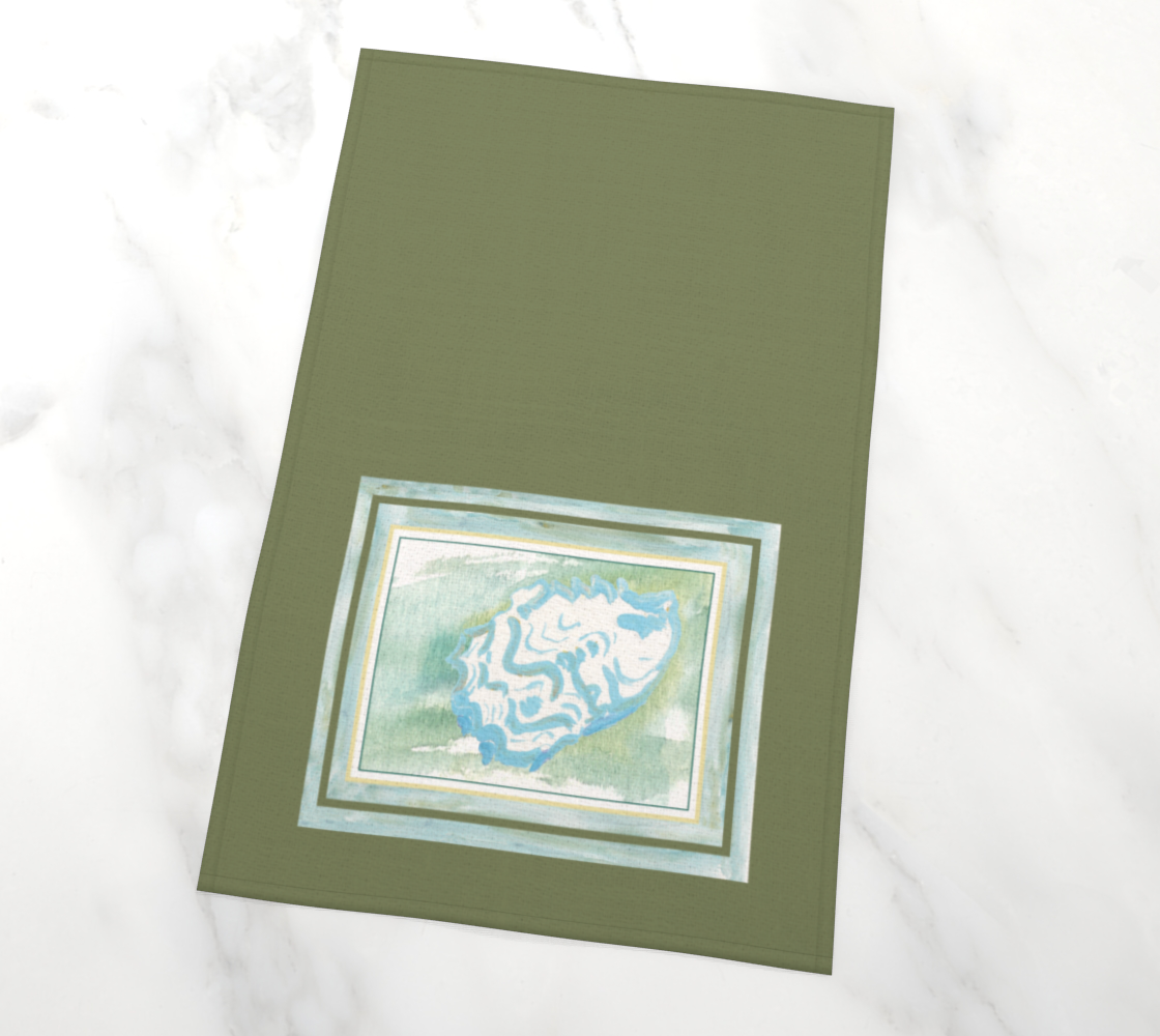 Ocean White Shell on Olive Tea Towel