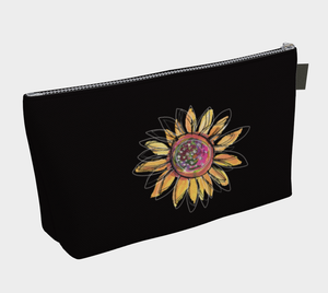 Cosmetic Bag With Zipper Pull Black Sunflower 