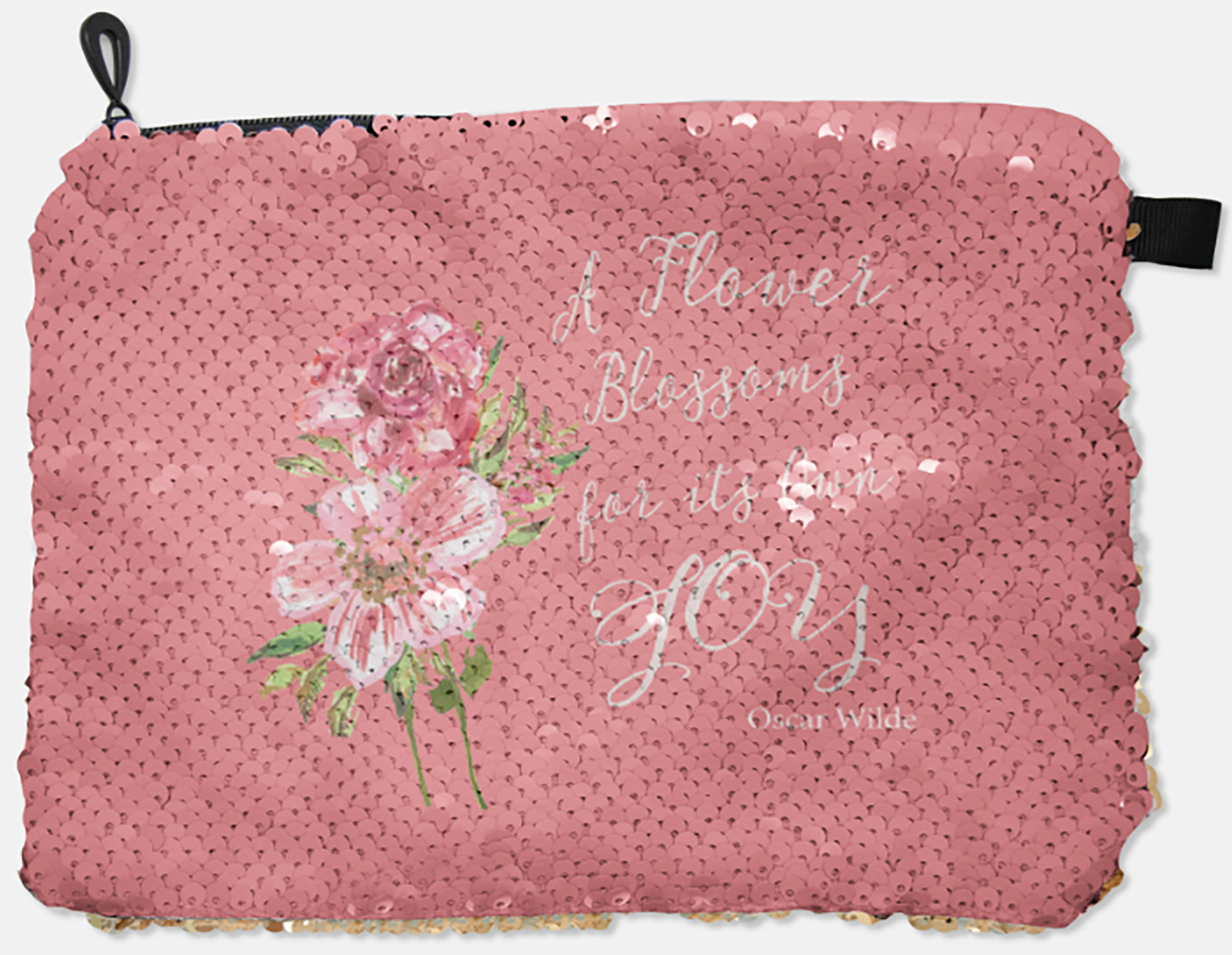 COSMETIC BAG - OSCAR WILDE - A FLOWER BLOSSOMS / ROSE GOLD SEQUINS - Dreams After All
