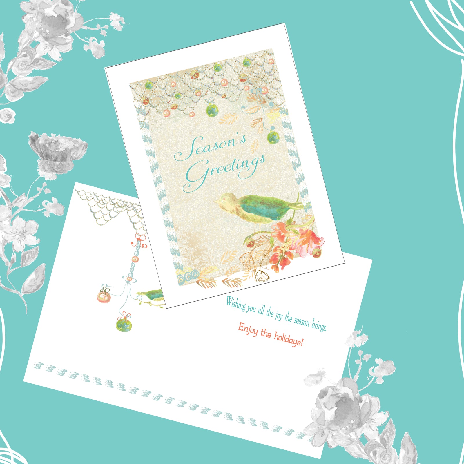 6 CARDS - Beachy Holiday Greetings Cards - Hand Glittered - Dreams After All