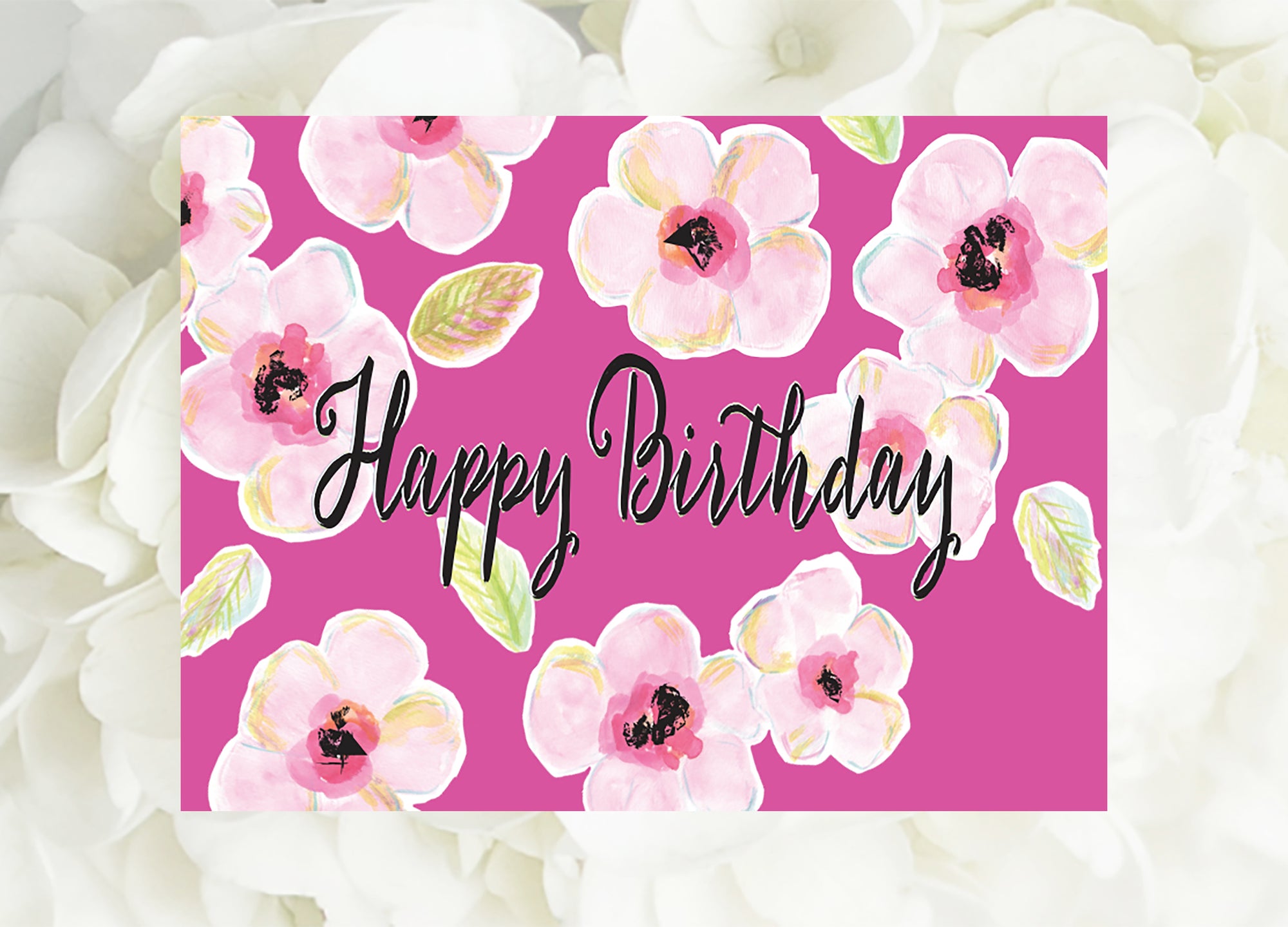 Bright Pink Floral Birthday Card