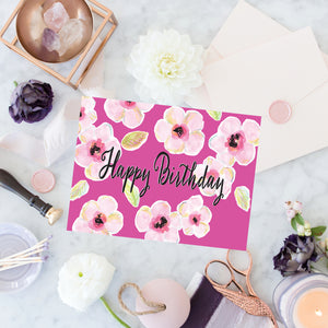 Bright Pink Floral Birthday Card