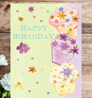 Purple Cupcake Birthday Greeting Card