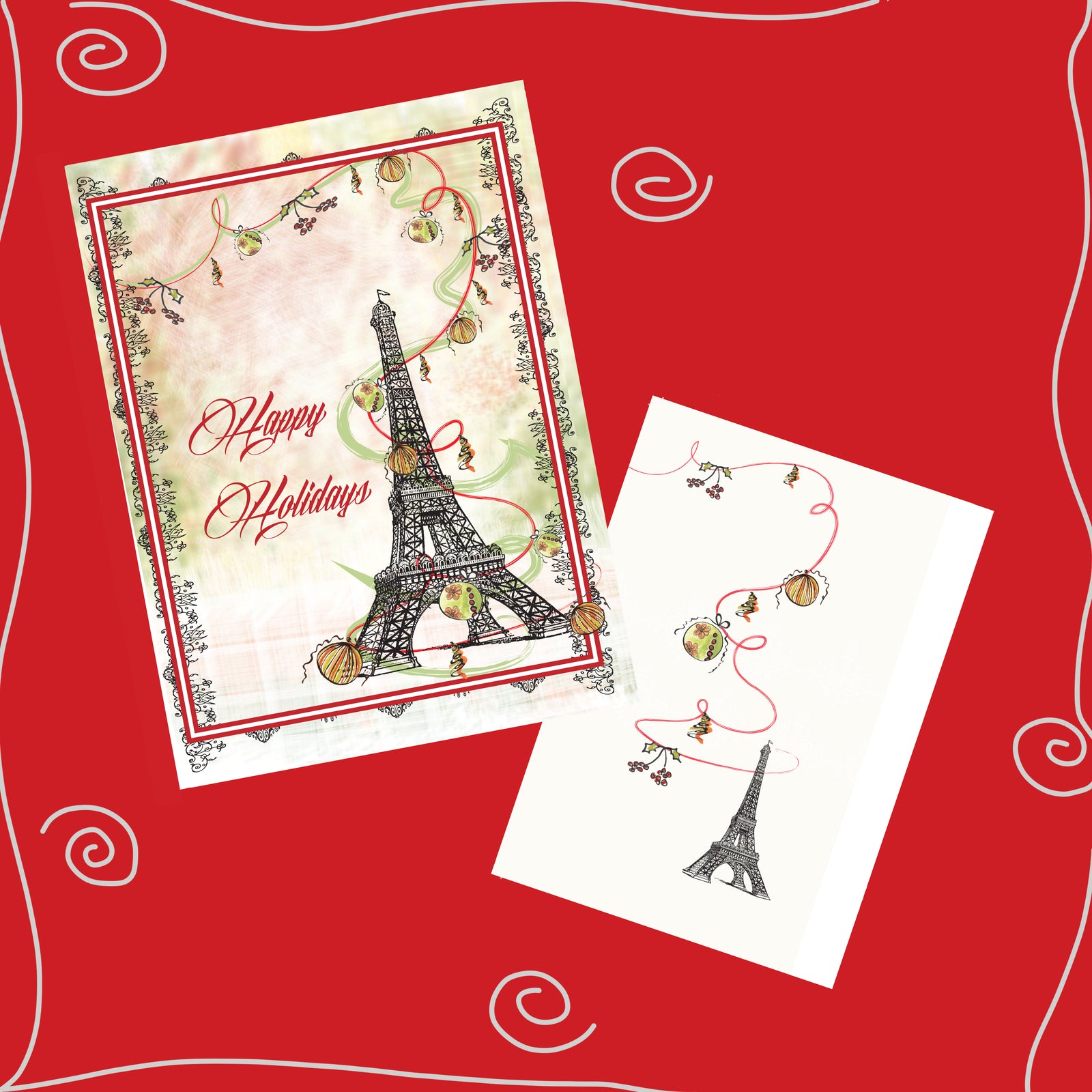 Eiffel Tower Christmas Holiday Card Sets