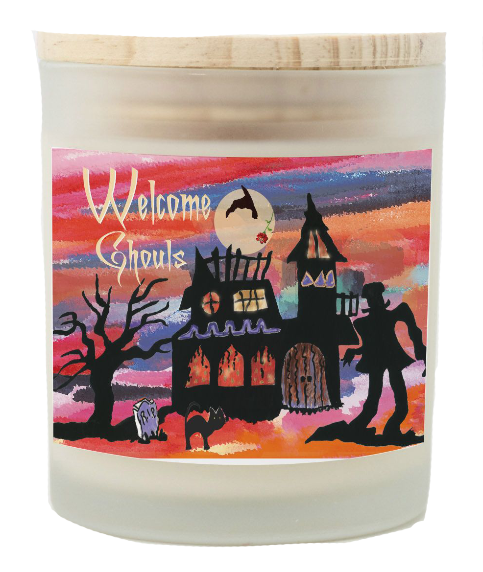 Haunted Spooky House Candle Frosted Glass (Hand Poured 11 oz)