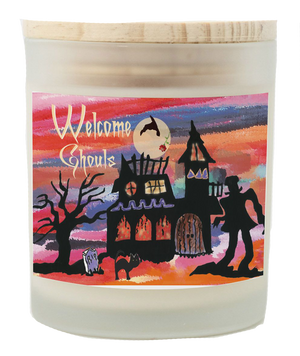 Haunted Spooky House Candle Frosted Glass (Hand Poured 11 oz)