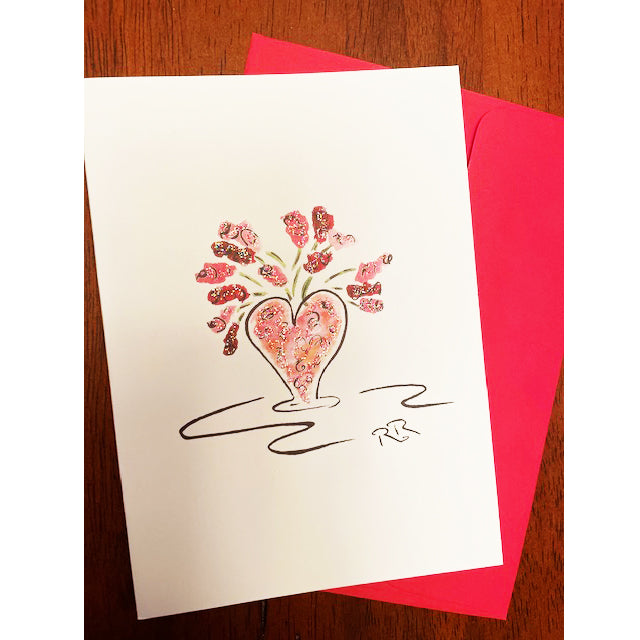 Blank Heart Vase Greeting Card
