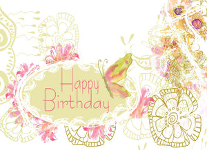 White Lace Happy Birthday Greeeting Card - Dreams After All