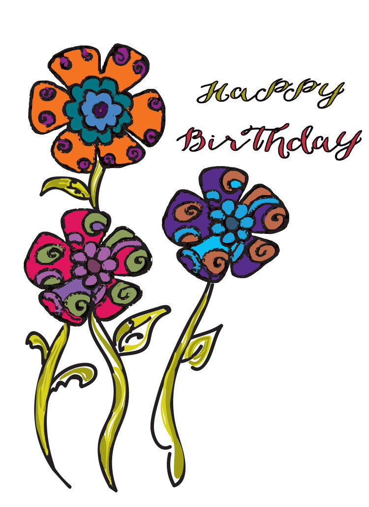 Psychedelic Flowers Birthday Card