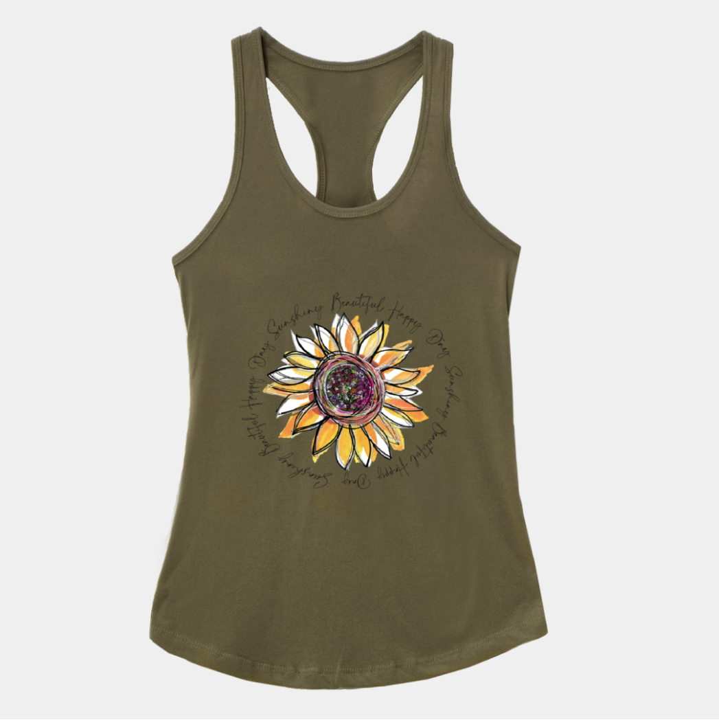 Sunflower Happy Day Inspire Army Green Racerback Tank - Dreams After All