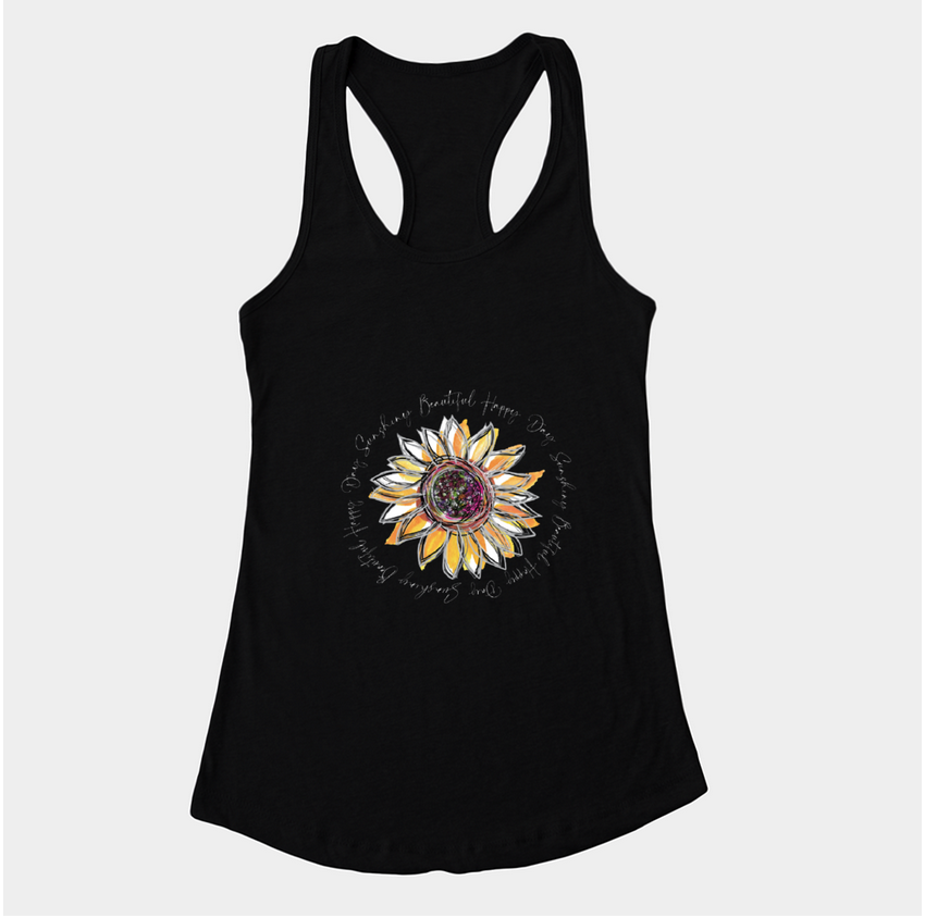 Sunflower Happy Day Inspire Black Racerback Tank - Dreams After All