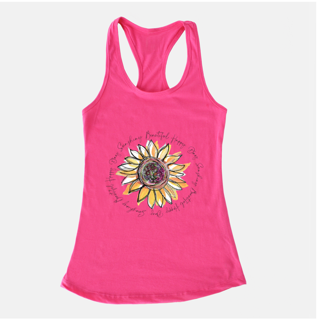 Sunflower Happy Day Inspire Bright Pink Racerback Tank - Dreams After All
