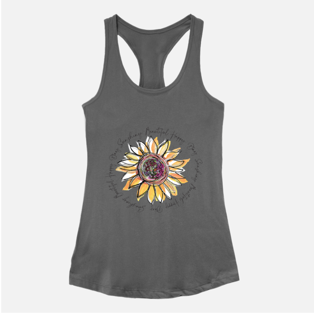 Sunflower Happy Day Inspire Dark Gray Racerback Tank - Dreams After All